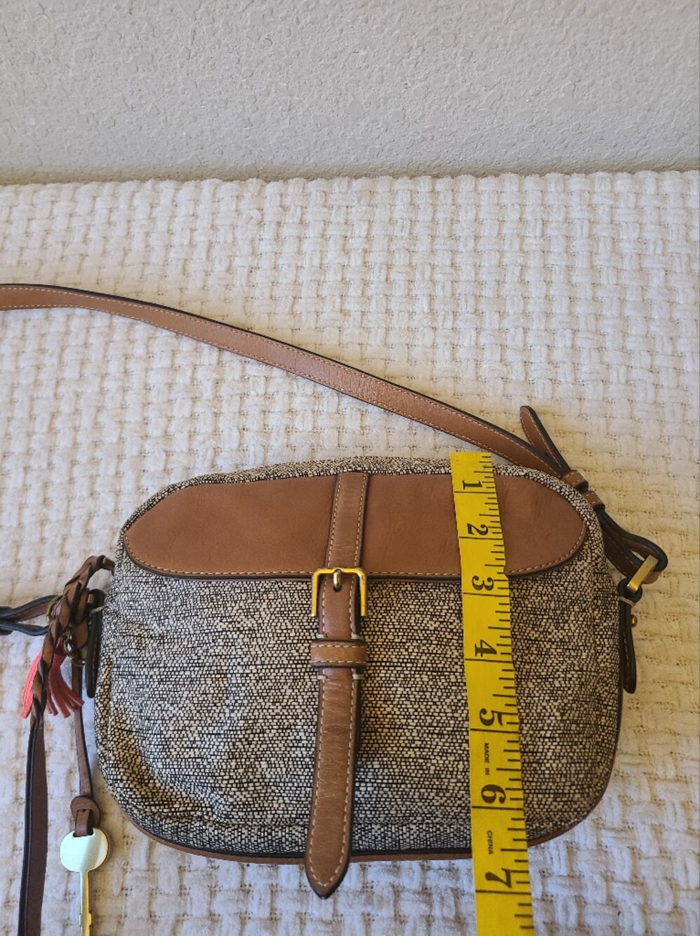 Fossil Leather-Trim Crossbody Bag in Brown and Tan - Picture 7 of 8